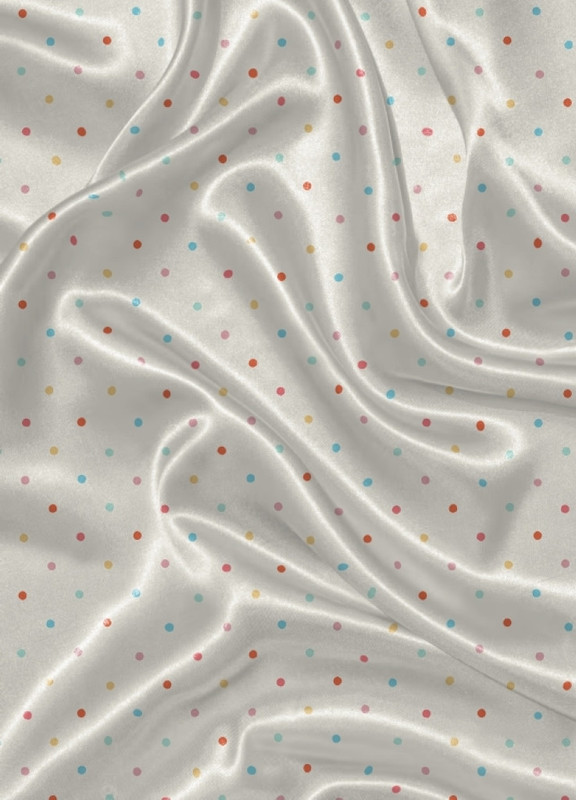 Tecido Cetim Estampa Digital Bolinha Colorida Fundo Branco 1,40m de Largura