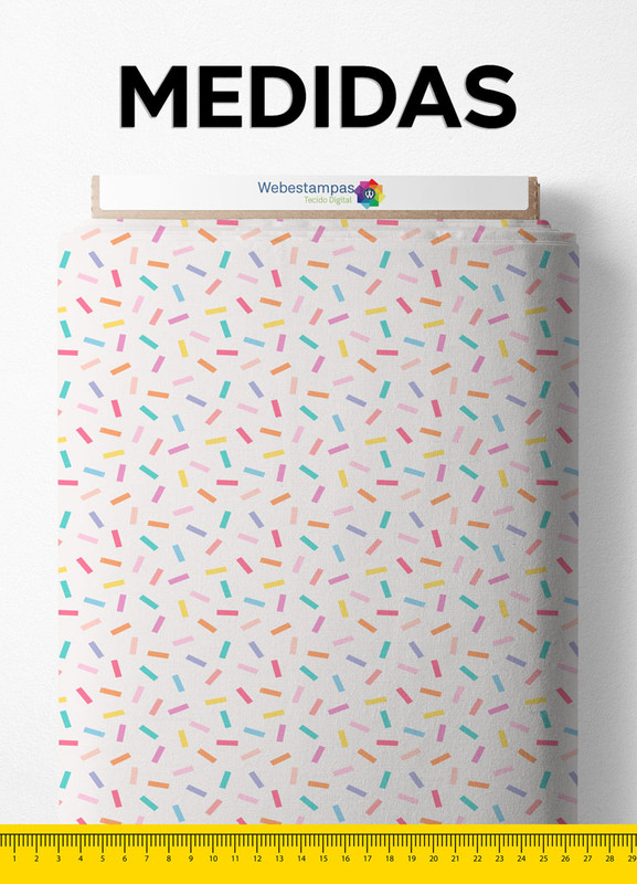 Tecido Cetim Estampa Digital Confeitos Coloridos 1,40m de Largura
