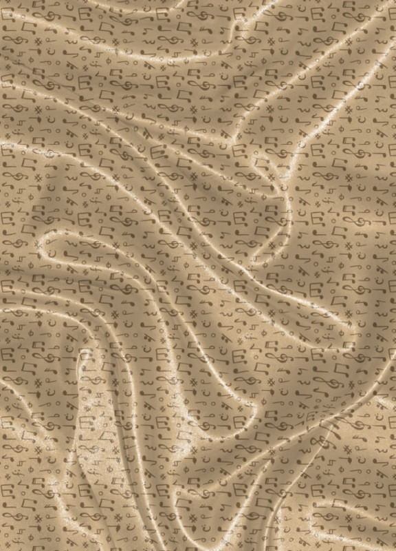 Tecido Cetim Estampa Digital Nota Musical Beje Fundo Palha 1,40m de Largura