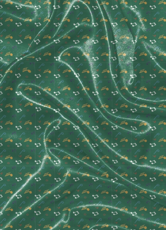 Tecido Cetim Estampa Digital Notas Musicais Azul e Amarelo 1,40m de Largura
