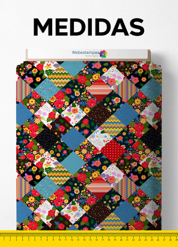 Tecido Cetim Estampa Digital Quadros Flores e Formas 1,40m de Largura