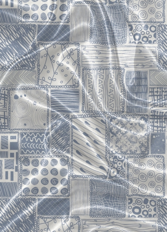 Tecido Cetim Estampa Digital Retalhos Tons de Azul 1,40m de Largura