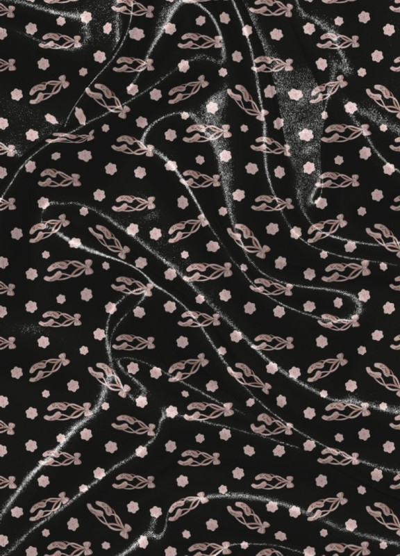 Tecido Cetim Estampa Digital Sapatilha de Balé Fundo Preto 1,40m de Largura