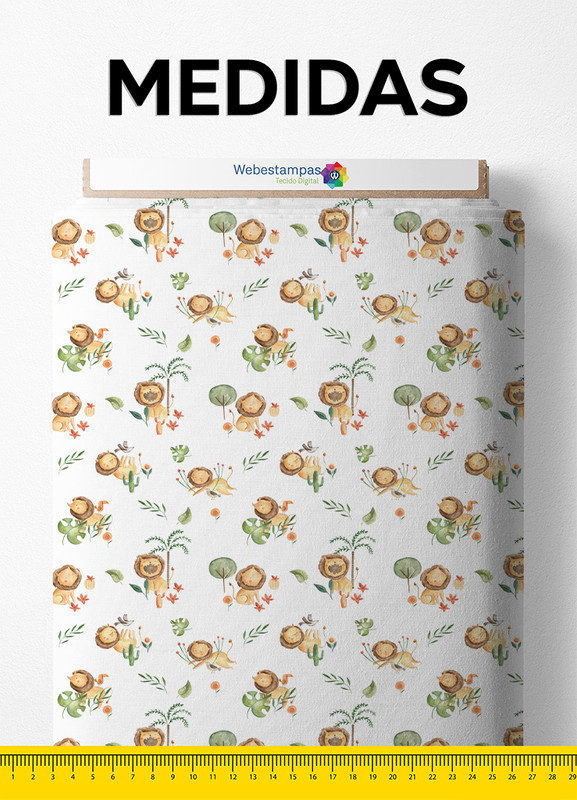 Tecido Cetim Estampa Digital Aquarela Leãozinho 1,40m de Largura