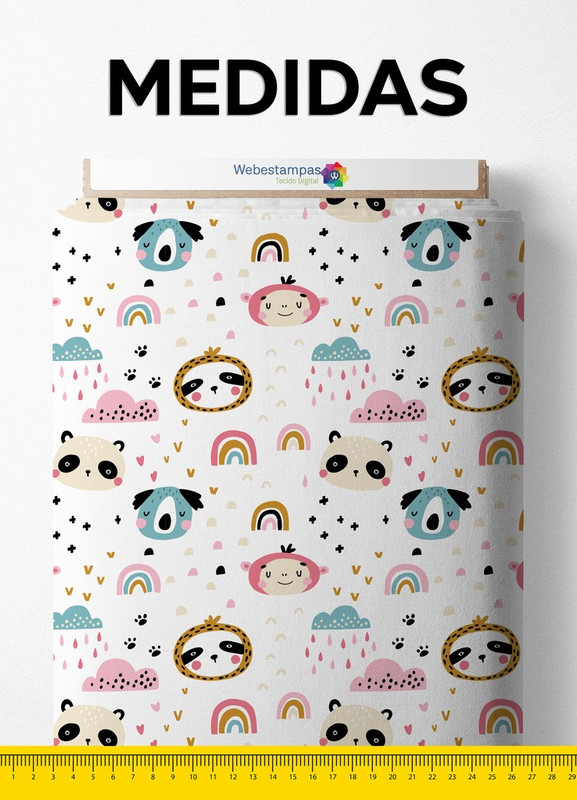 Tecido Cetim Estampa Digital Bichinhos na Chuva 1,40m de Largura