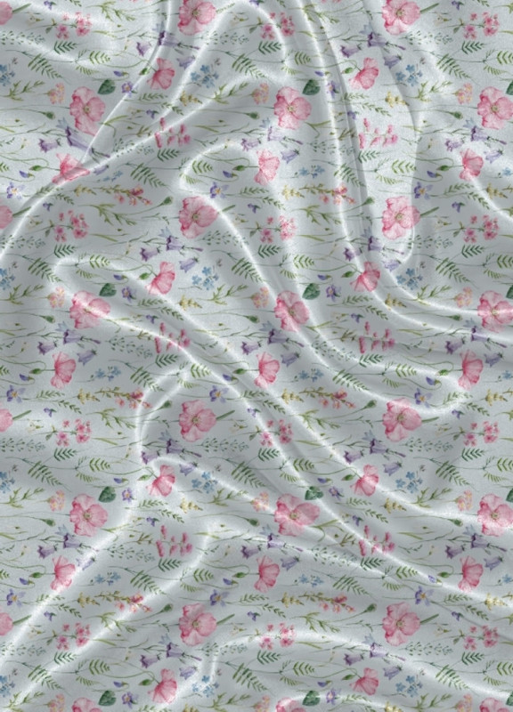 Tecido Cetim Estampa Digital Flores Coloridas Fundo Azul 1,40m de Largura