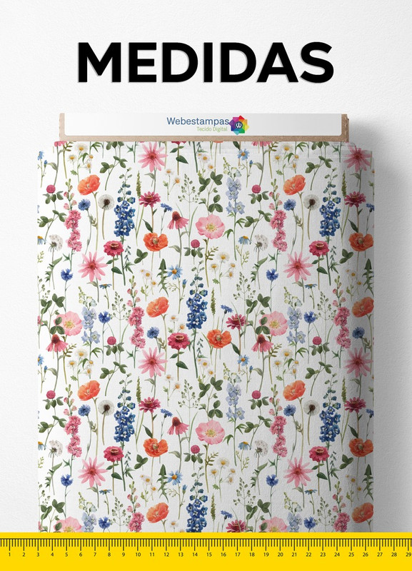 Tecido Cetim Estampa Digital Ramos e Flores Laranja e Rosa 1,40m de Largura