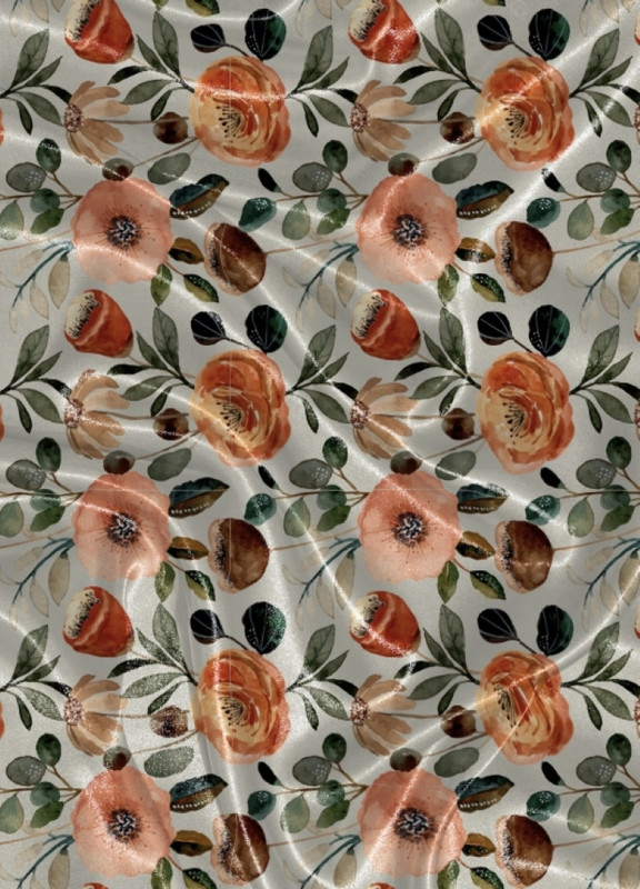 Tecido Cetim Estampa Digital Rosas Pintura Em Tela 1,40m de Largura