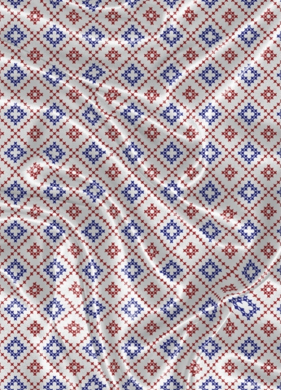 Tecido Cetim Estampa Digital Ponto Cruz Vermelho e Azul 1,40m de Largura