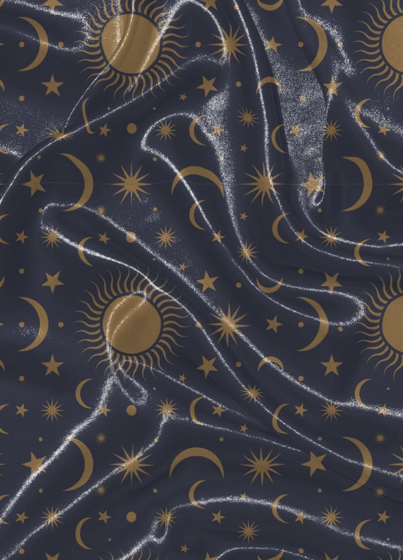 Tecido Cetim Estampa Digital Estrelas Douradas Fundo Marinho 1,40m de Largura