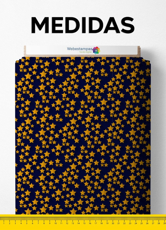 Tecido Cetim Estampa Digital Mini Estrelas Douradas Fundo Marinho 1,40m de Largura