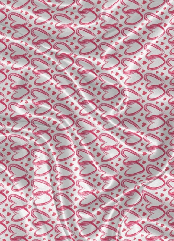 Tecido Cetim Estampa Digital Corações Entrelaçados Pink 1,40m de Largura