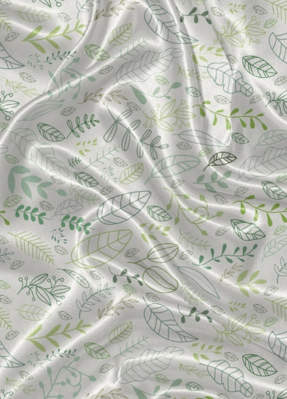 Tecido Cetim Estampa Digital Folhas Desenhos Verde 1,40m de Largura