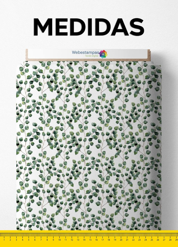 Tecido Cetim Estampa Digital Aquarela Folhinhas 1,40m de Largura