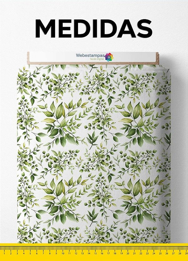 Tecido Cetim Estampa Digital Raminho Tom de Verde 1,40m de Largura