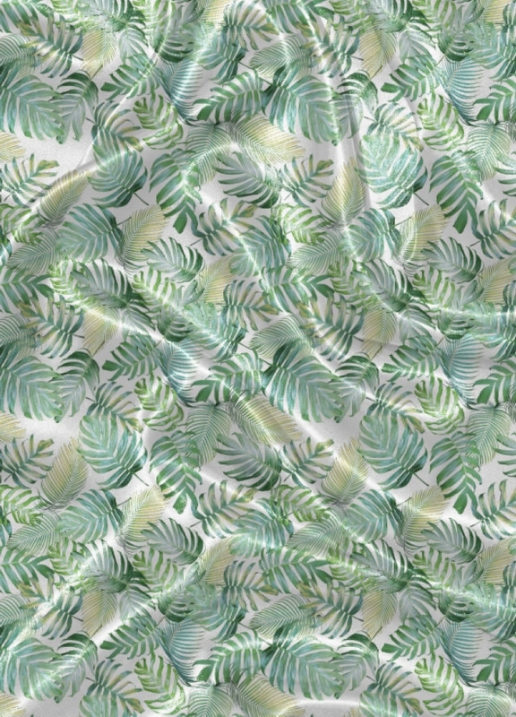 Tecido Cetim Estampa Digital Ramos Verdes Claros 1,40m de Largura