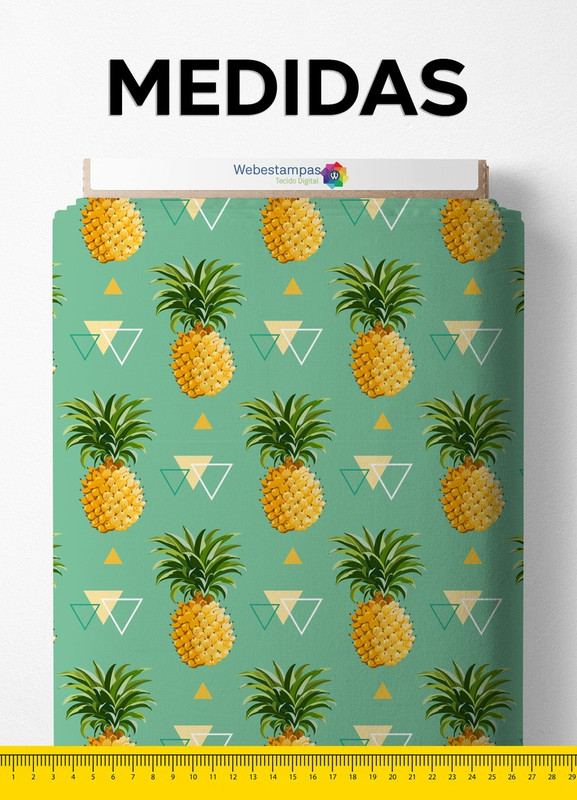 Tecido Cetim Estampa Digital Abacaxi Fundo Verde 1,40 de Largura