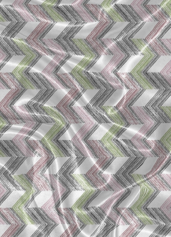 Tecido Cetim Estampa Digital Chevron Cinza, Rosa e Verde 1,40 de Largura