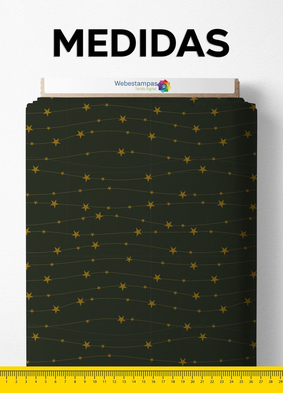 Tecido Cetim Estampa Digital Estrelas de Natal Verde Escuro 1,40 de Largura