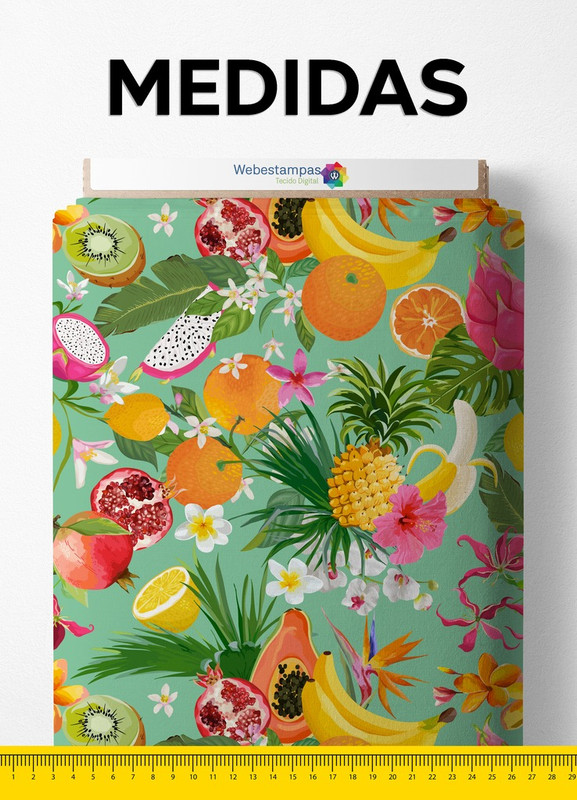 Tecido Cetim Estampa Digital Salada de Frutas 1,40 de Largura