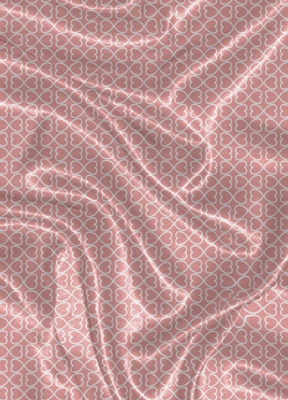 Tecido Cetim Estampa Digital Coração Branco Fundo Rosa 1,40m de Largura