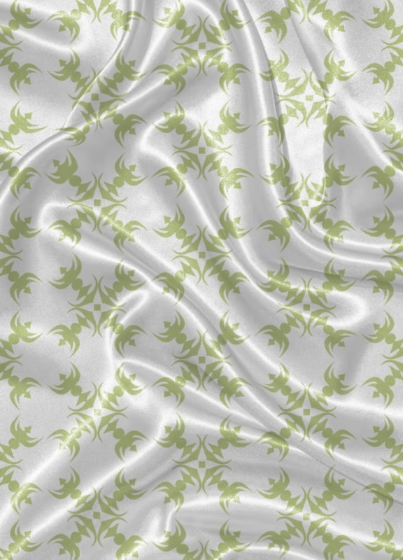 Tecido Cetim Estampa Digital Formas Verdes Fundo Branco 1,40m de Largura