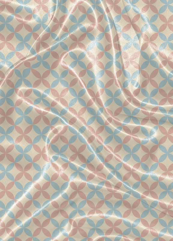 Tecido Cetim Estampa Digital Geometrico Trevo Azul e Rose 1,40m de Largura