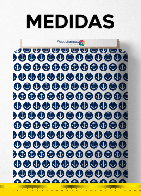 Tecido Cotton Estampa Digital Ancora No Circulo Azul 1,60m de Largura