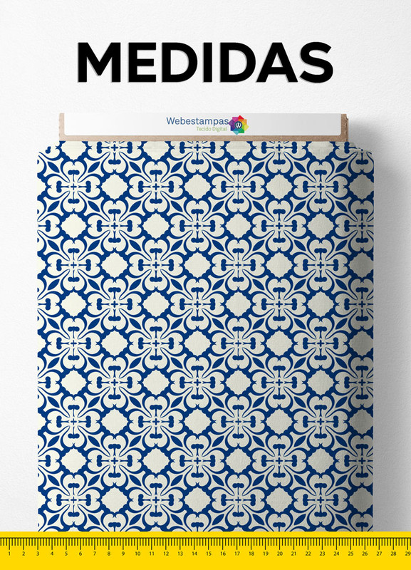 Tecido Cotton Estampa Digital Arabesco Azul Lisboa 1,60m de Largura