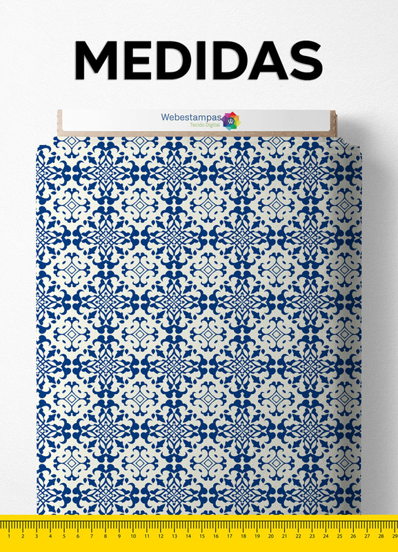 Tecido Cotton Estampa Digital Arabesco Azul Porto 1,60m de Largura