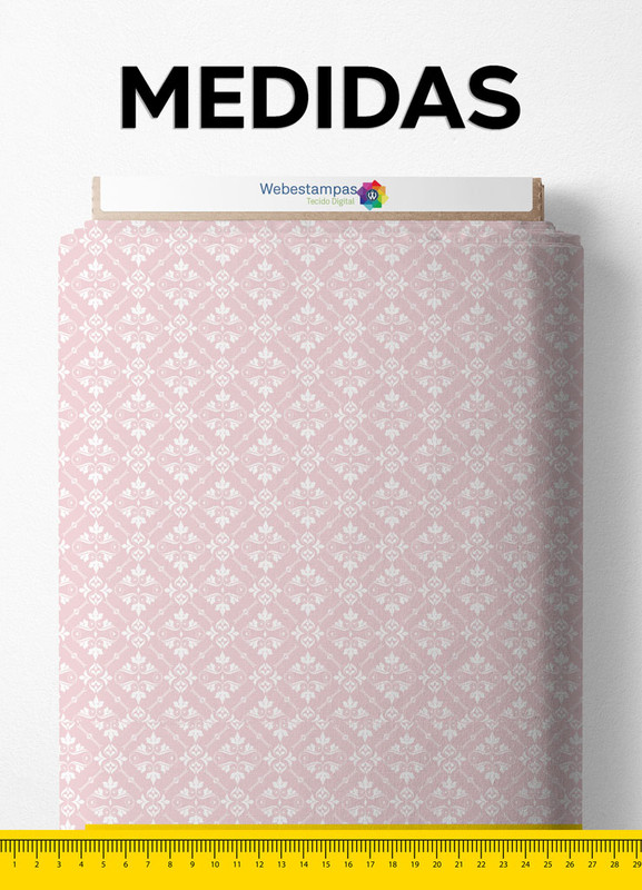 Tecido Cotton Estampa Digital Arabesco Clássico Fundo Rosa 1,60m de Largura