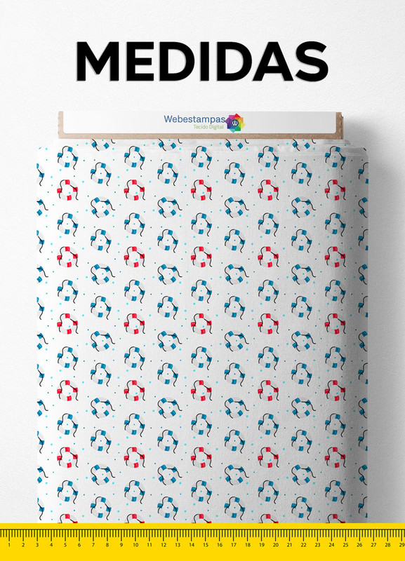 Tecido Cotton Estampa Digital Boias Azul e Vermelho 1,60m de Largura