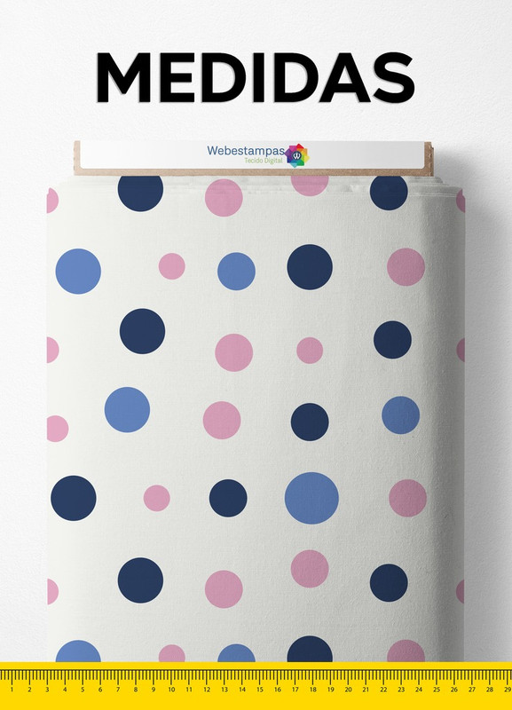 Tecido Cotton Estampa Digital Bolinhas Azul com Rosa 1,60 de Largura