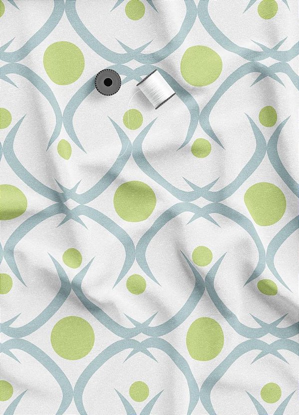 Tecido Cotton Estampa Digital Bolinhas Verdes Fundo Branco 1,60m de Largura