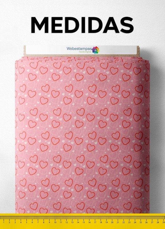 Tecido Cotton Estampa Digital Coração Vazado Rosa 1,60m de Largura