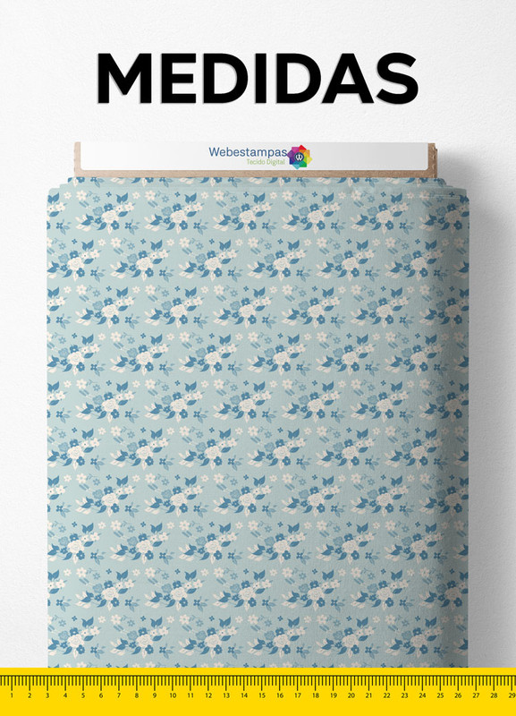 Tecido Cotton Estampa Digital Floral Marinho e Azul 1,60m de Largura