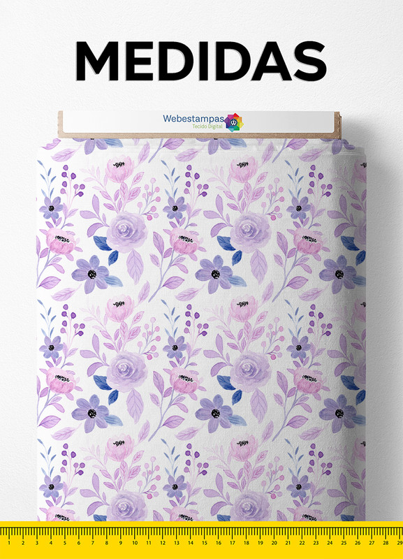 Tecido Cotton Estampa Digital Flores Rosa e Lilas 1,60m de Largura