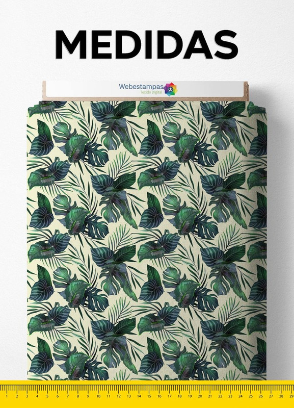 Tecido Cotton Estampa Digital Folhas e Ramos Fundo Verde 1,60m de Largura