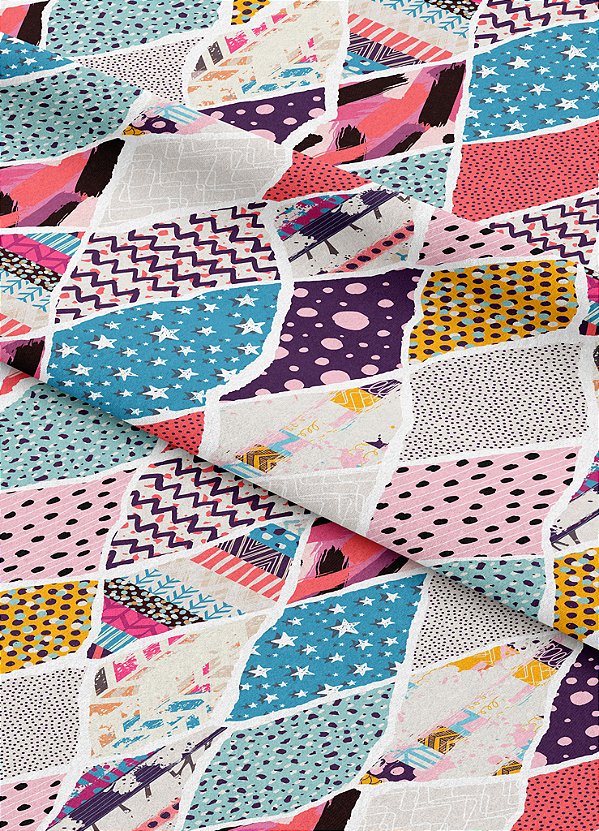 Tecido Cotton Estampa Digital Losango Cores e Formas 1,60m de Largura