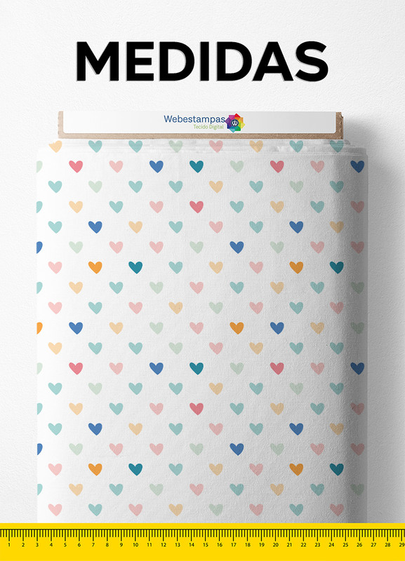 Tecido Cotton Estampa Digital Mosaico de Corações Fundo Branco 1,60m de Largura