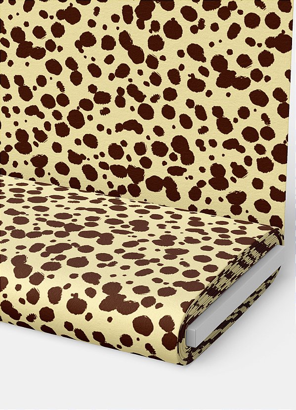 Tecido Cotton Estampa Digital Onça Pintas Marrons Fundo Amarelo 1,60m de Largura