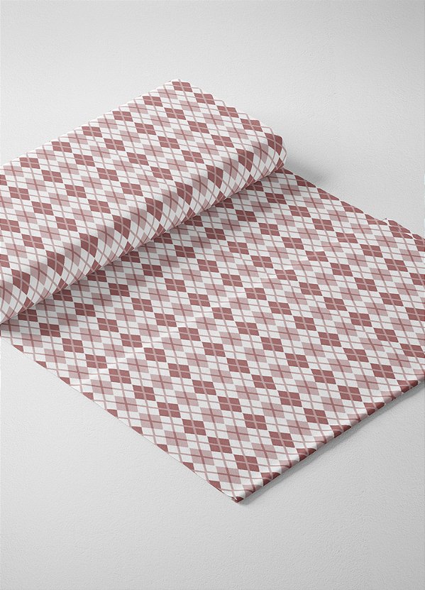 Tecido Cotton Estampa Digital Xadrez Losango Vermelho 1,60m de Largura