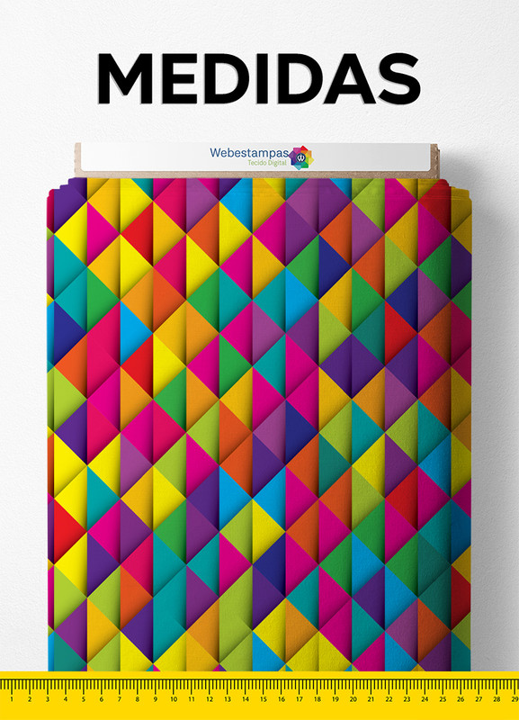 Tecido Microfibra Estampa Digital Triângulos Coloridos 3D 1,55m de Largura