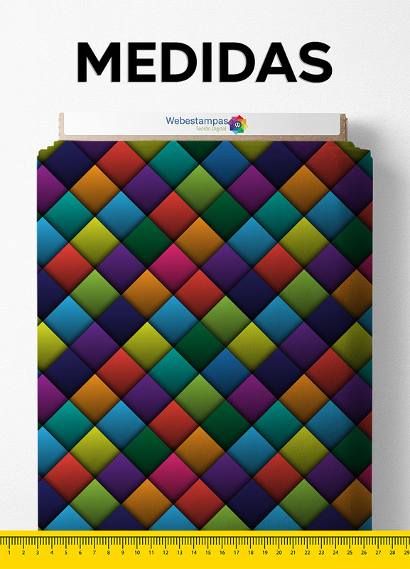 Tecido Microfibra Estampa Digital Losangos Coloridos 3D 1,55m de Largura