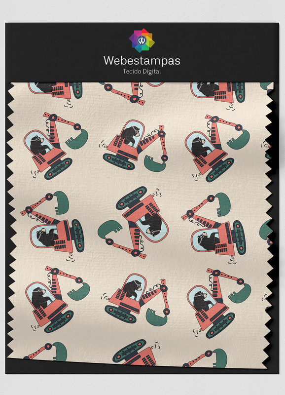 Tecido Microfibra Estampa Digital Urso Tratorista 1,55m de Largura