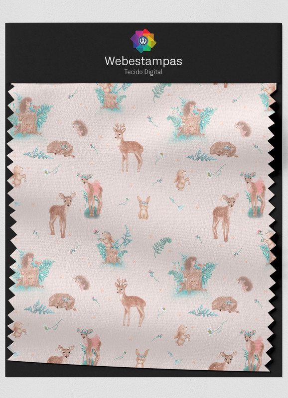 Tecido Microfibra Estampa Digital Animais do Bosque 1,55m de Largura