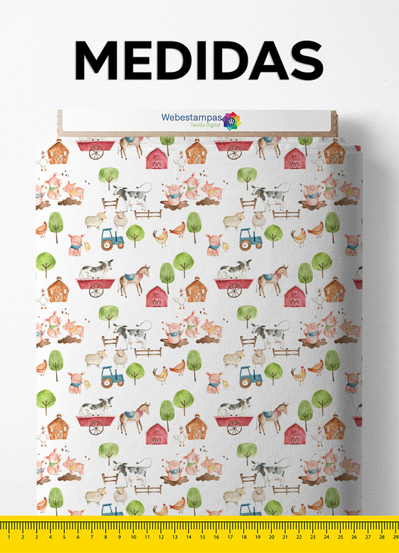 Tecido Microfibra Estampa Digital Fazenda dos Animais 1,55m de Largura