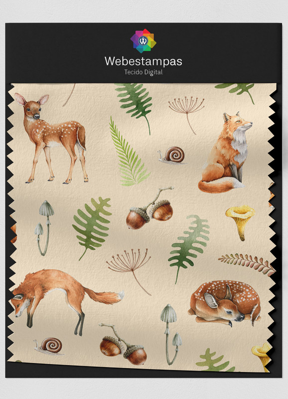 Tecido Microfibra Estampa Digital Raposa e Veado 1,55m de Largura