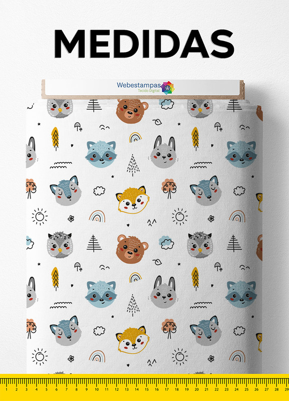 Tecido Microfibra Estampa Digital Bichinhos Fundo Branco 1,55m de Largura