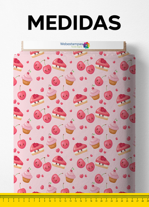 Tecido Microfibra Estampa Digital Cupcake Cereja 1,55m de Largura